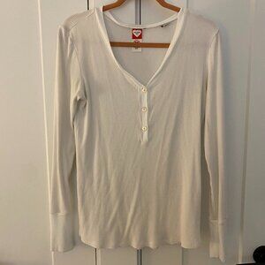 Scotch & Soda Rib Knit, Grandad long sleeve shirt, White, Size large